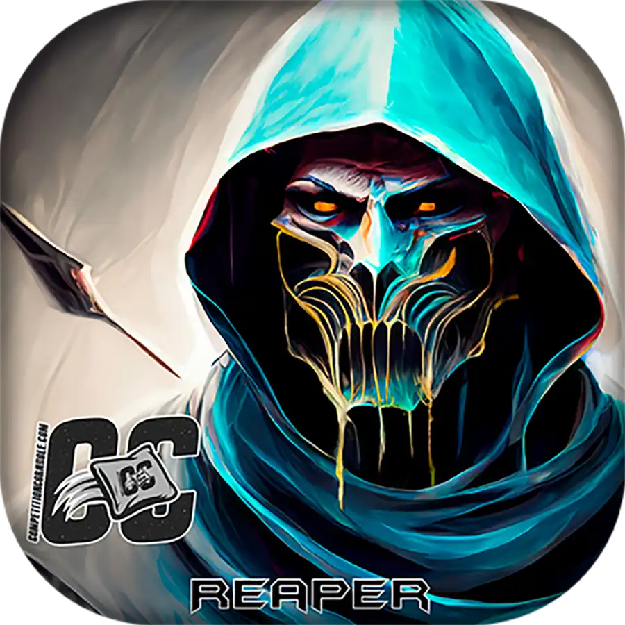 Character in a blue hood with glowing eyes and 'CC' logo on a white background