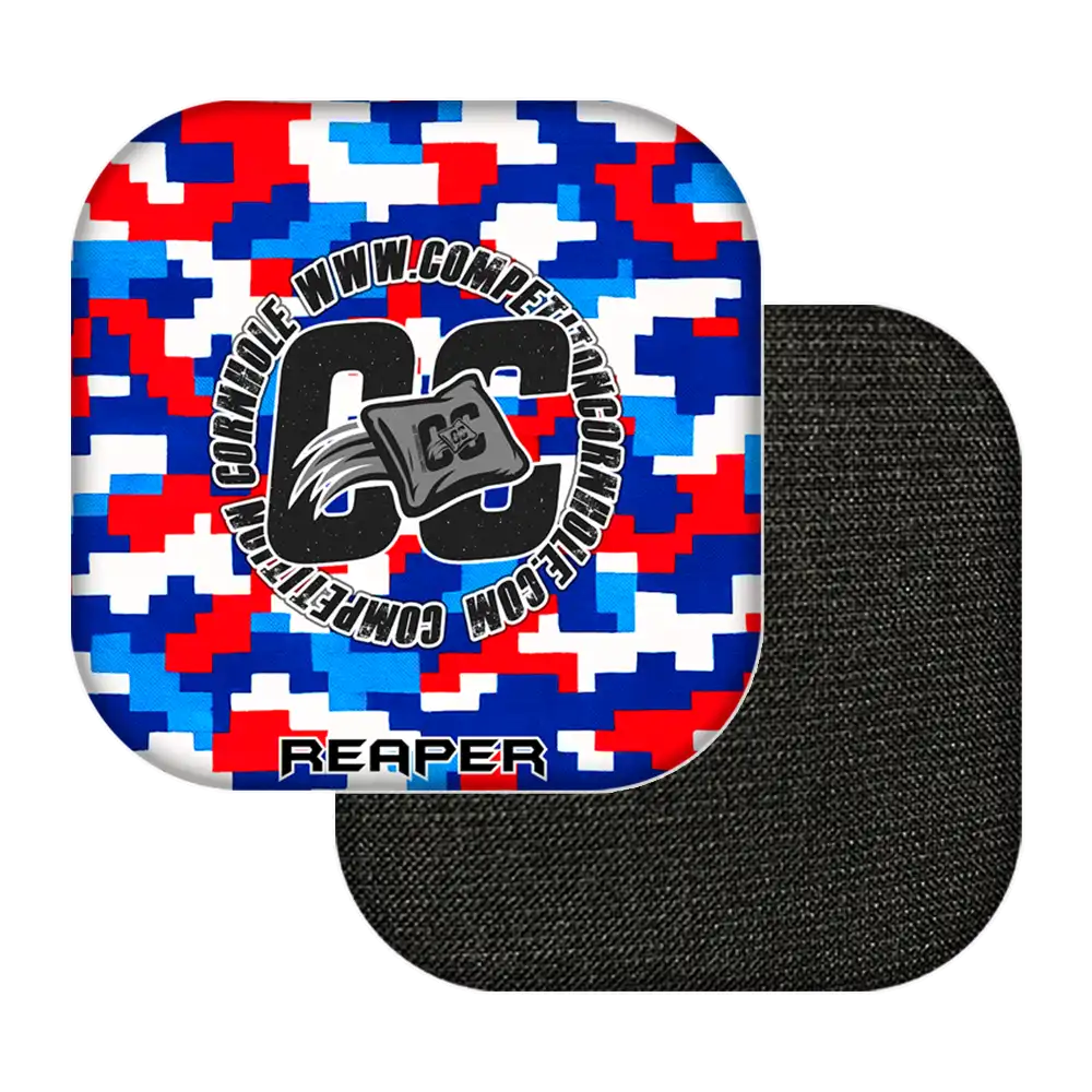 Black patch with a colorful geometric pattern and text on a white background