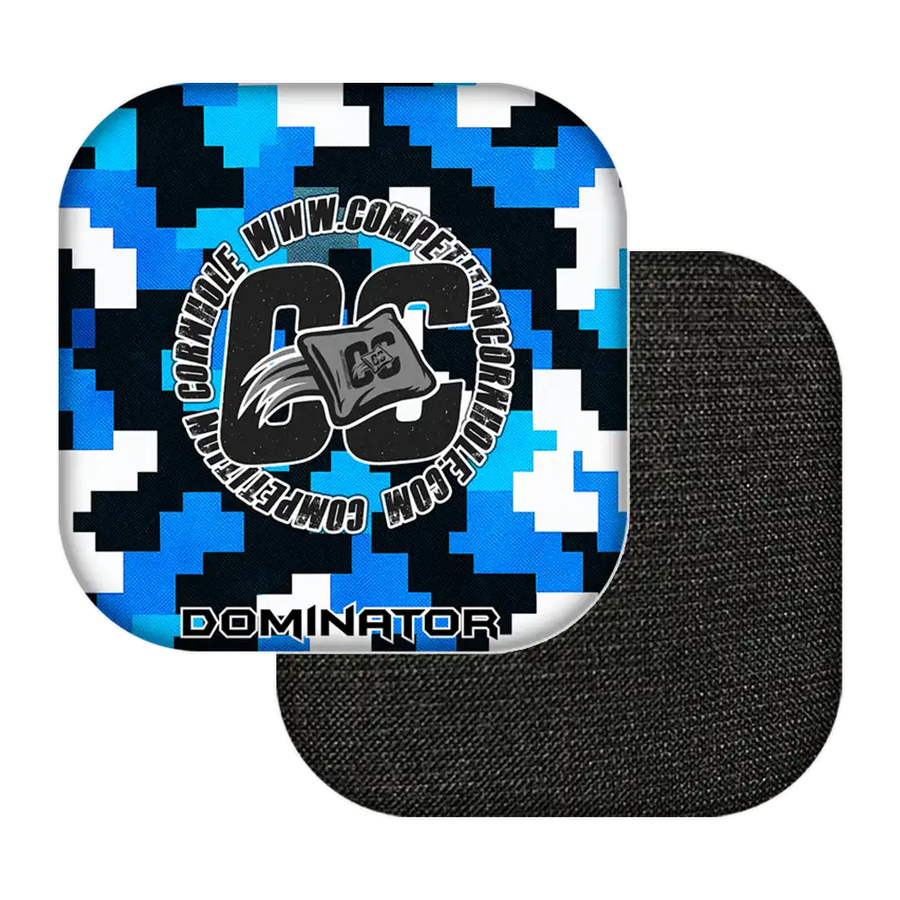 Black and blue digital patterned product with 'Dominator' branding on a white background