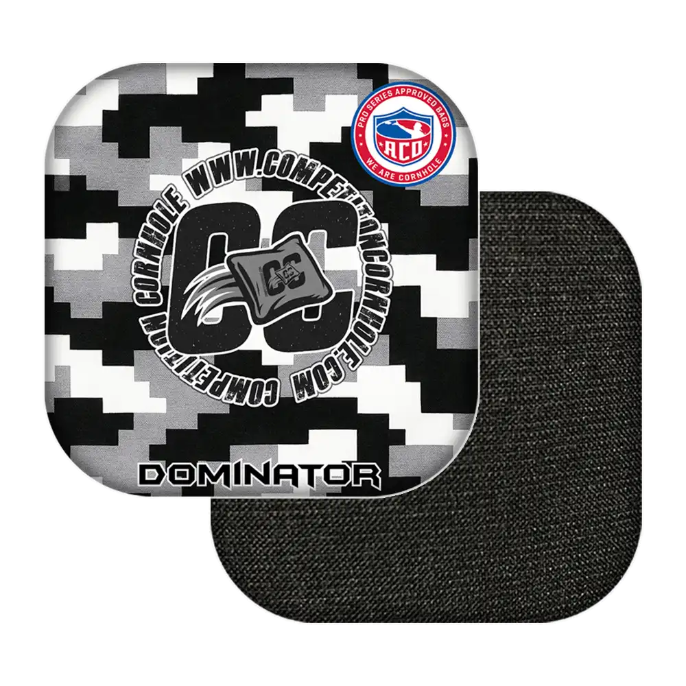 Black and white camouflage-patterned product with 'Dominator' branding on a white background
