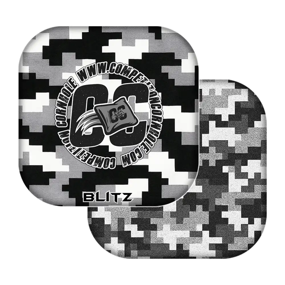 Two camouflage-patterned items with a logo and text on a white background