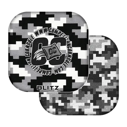 Two camouflage-patterned items with a logo and text on a white background
