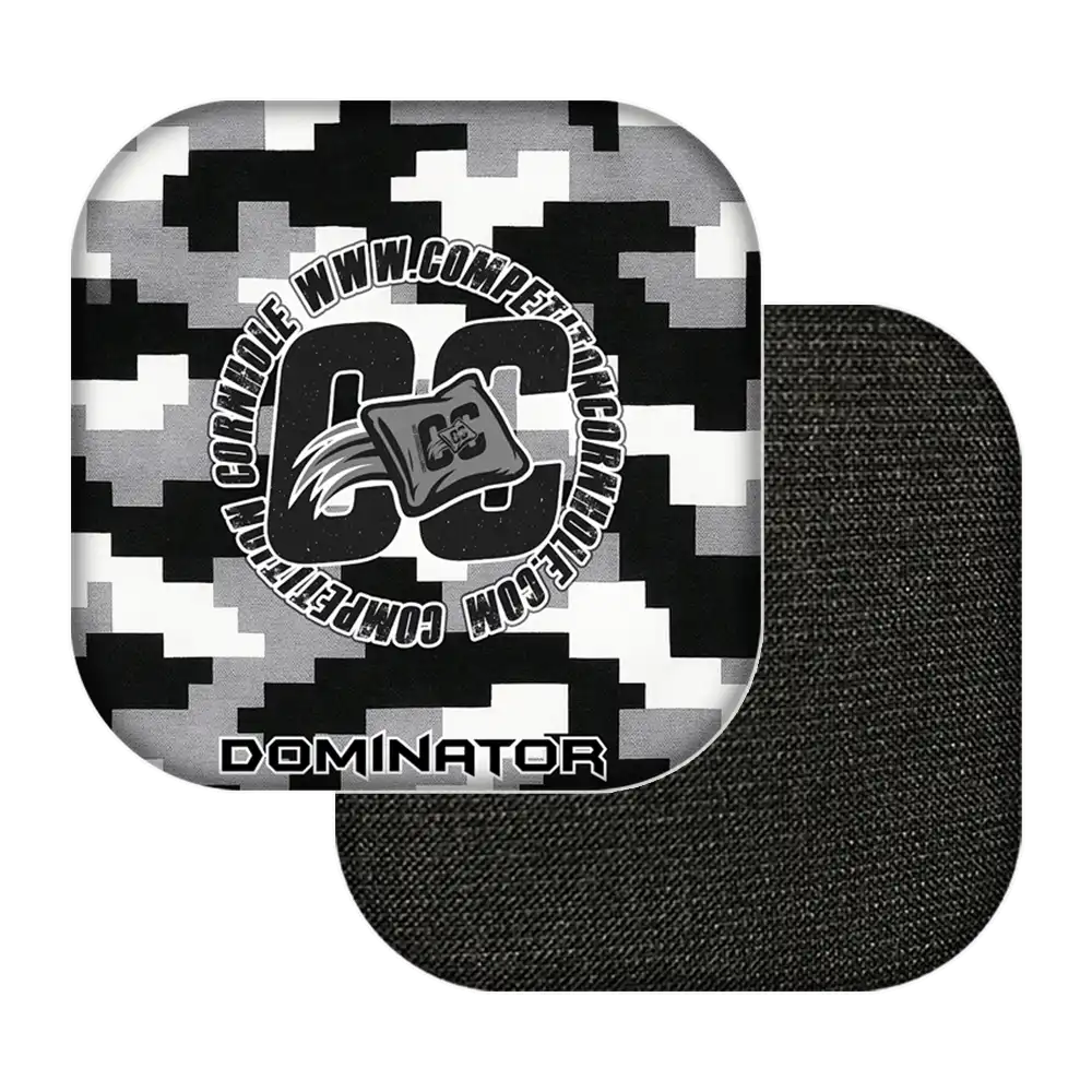 Black and white camouflage-patterned product with 'Dominator' branding on a white background