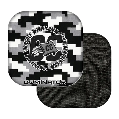 Black and white camouflage-patterned product with 'Dominator' branding on a white background