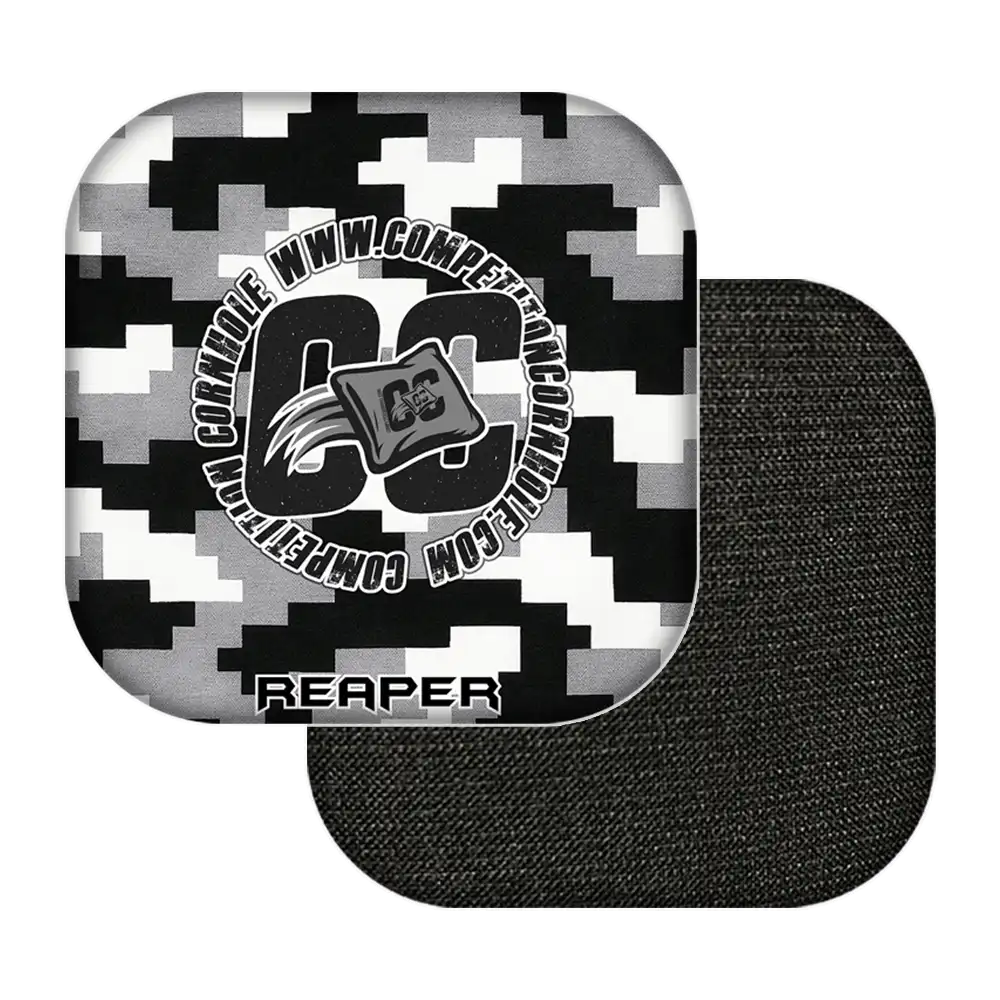Black and white camouflage-patterned product with 'CC' logo and text on a white background