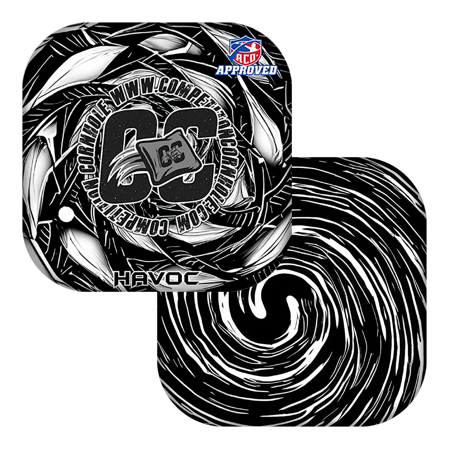 Black and white toy with 'Havoc' branding and 'ACO Approved' label on a white background