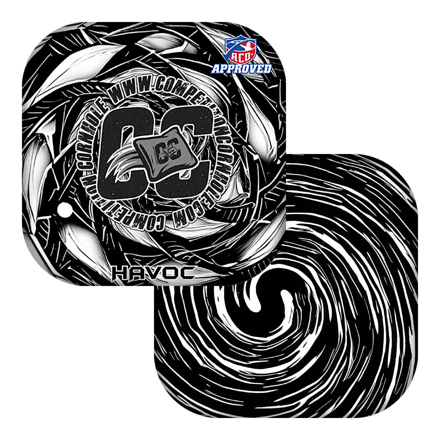 Black and white toy with 'Havoc' branding and 'ACO Approved' label on a white background