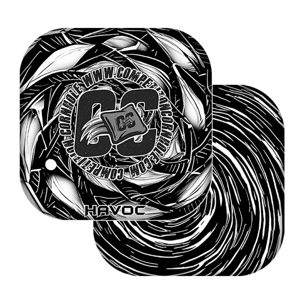 Black and white abstract design with 'DC' logo on a white background