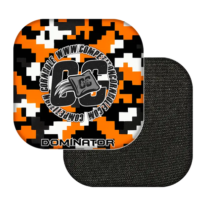 Black, orange, and white patterned product with 'Dominator' branding on a white background