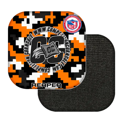 Black, orange, and white camouflage-patterned product with 'GC' branding on a white background
