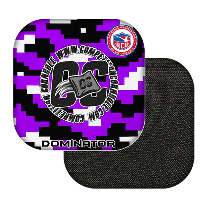 Black and purple camouflage product with visible branding on a white background