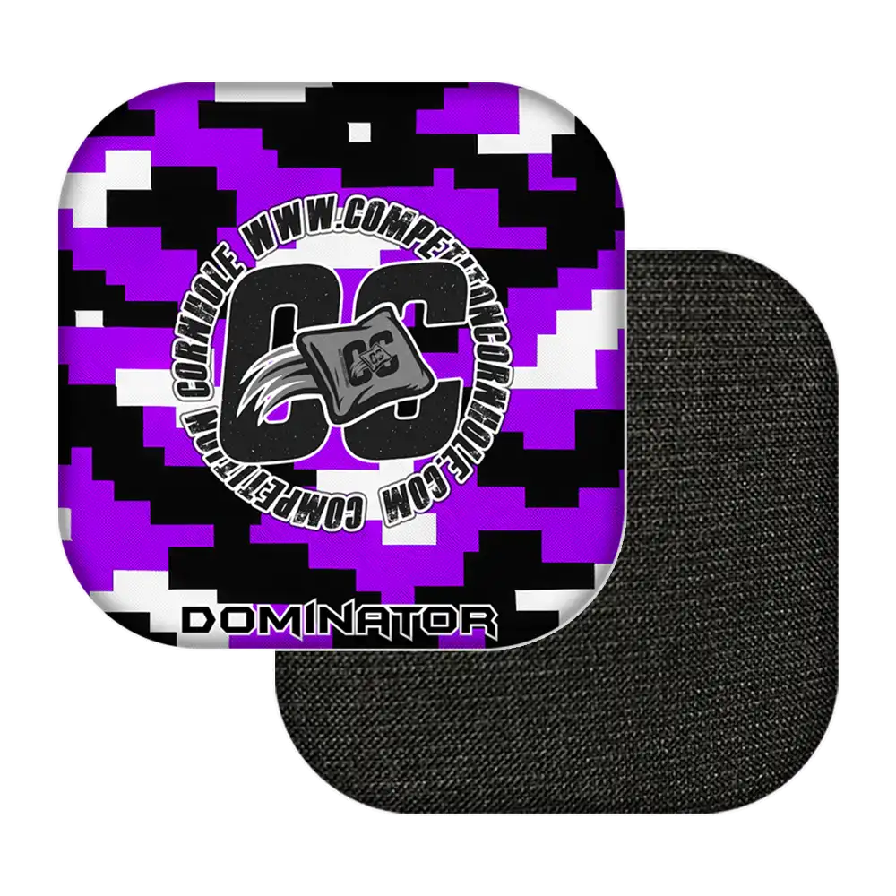 Black and purple digital camouflage product with visible branding on a white background