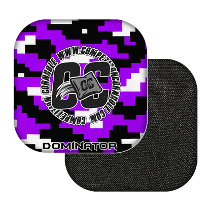 Black and purple digital camouflage product with visible branding on a white background