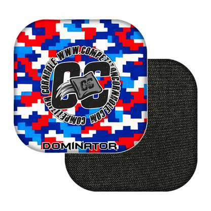 Black patch with a colorful pixelated design and text on a white background