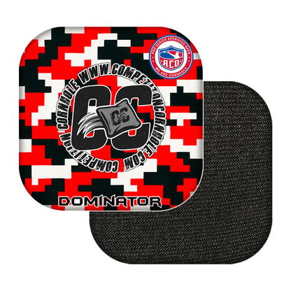 Black and red patterned product with visible branding on a white background