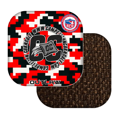 Product with red, black, and white geometric pattern on a white background