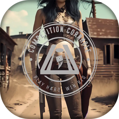 Person holding a bag in a desert-like setting with a Competition Cornhole logo overlay