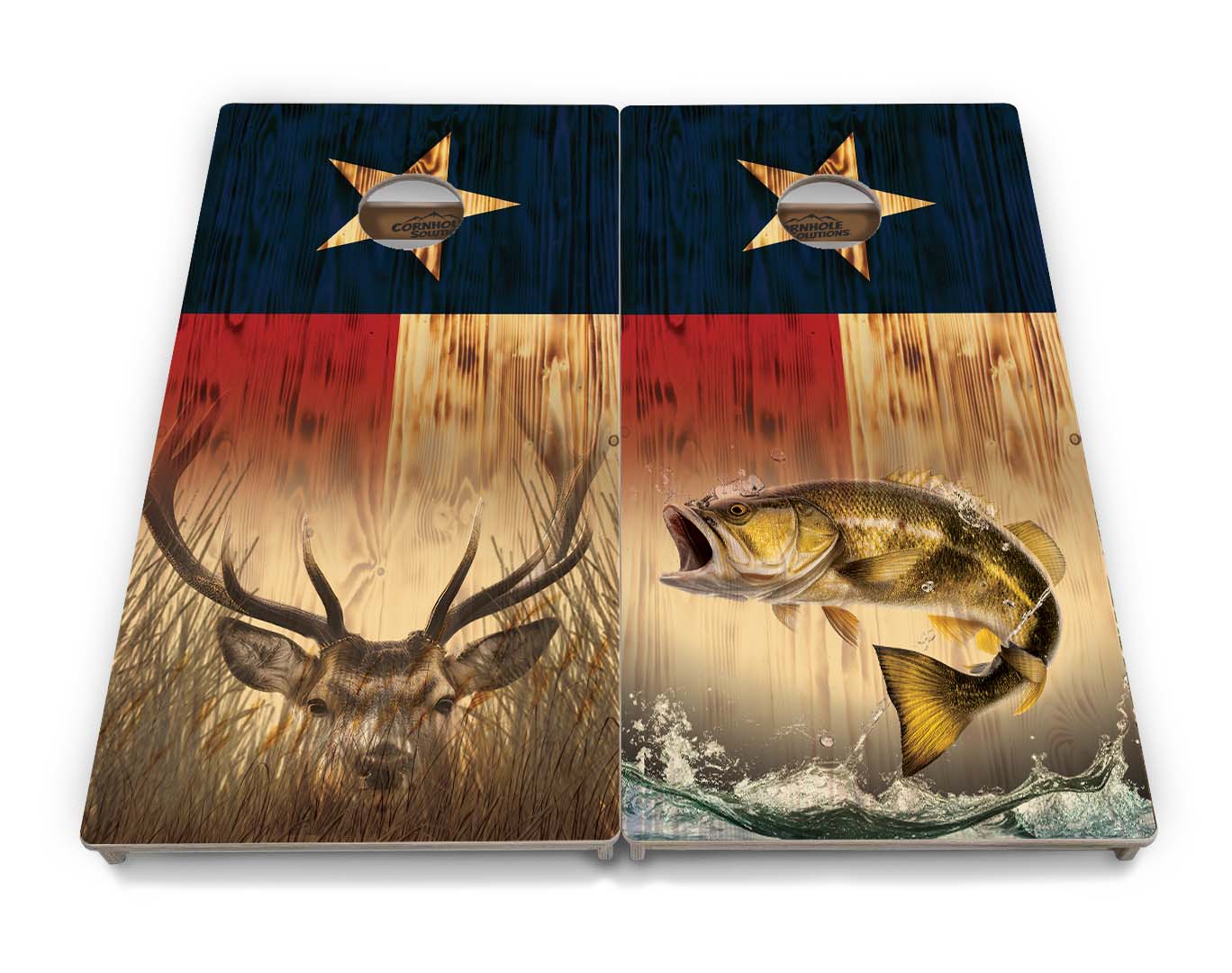 Texas Flag Deer & Fish Cornhole Boards - Professional Tournament Series