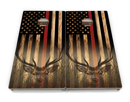 Blue & Red Line Burnt Flag Deer & Fish Cornhole Boards - Professional Tournament Series