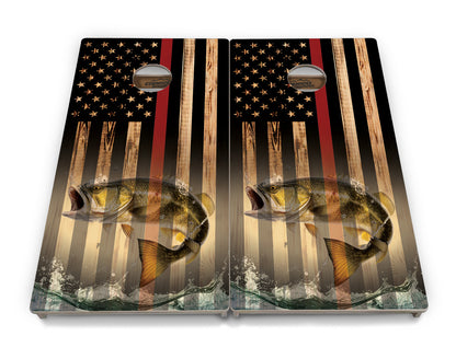 Blue & Red Line Burnt Flag Deer & Fish Cornhole Boards - Professional Tournament Series