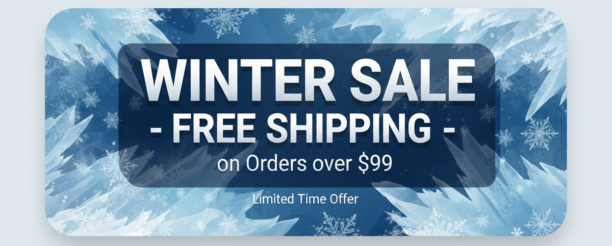 Winter sale banner with snowflake design on a light blue background